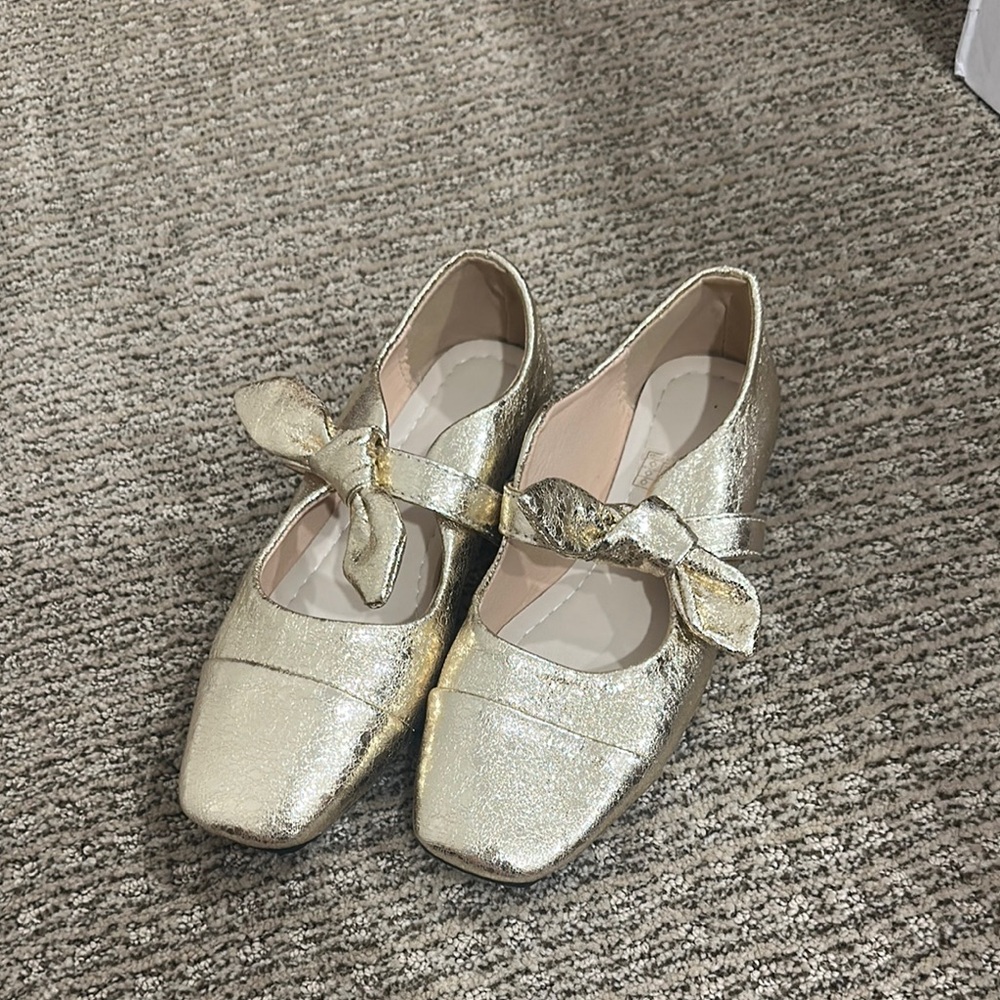 Gold Mary Jane Flats with Bow